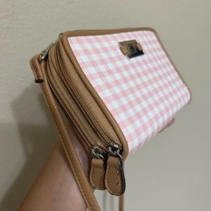 Pink and White Small Gingham Plaid Crossbody Shoulder Bag